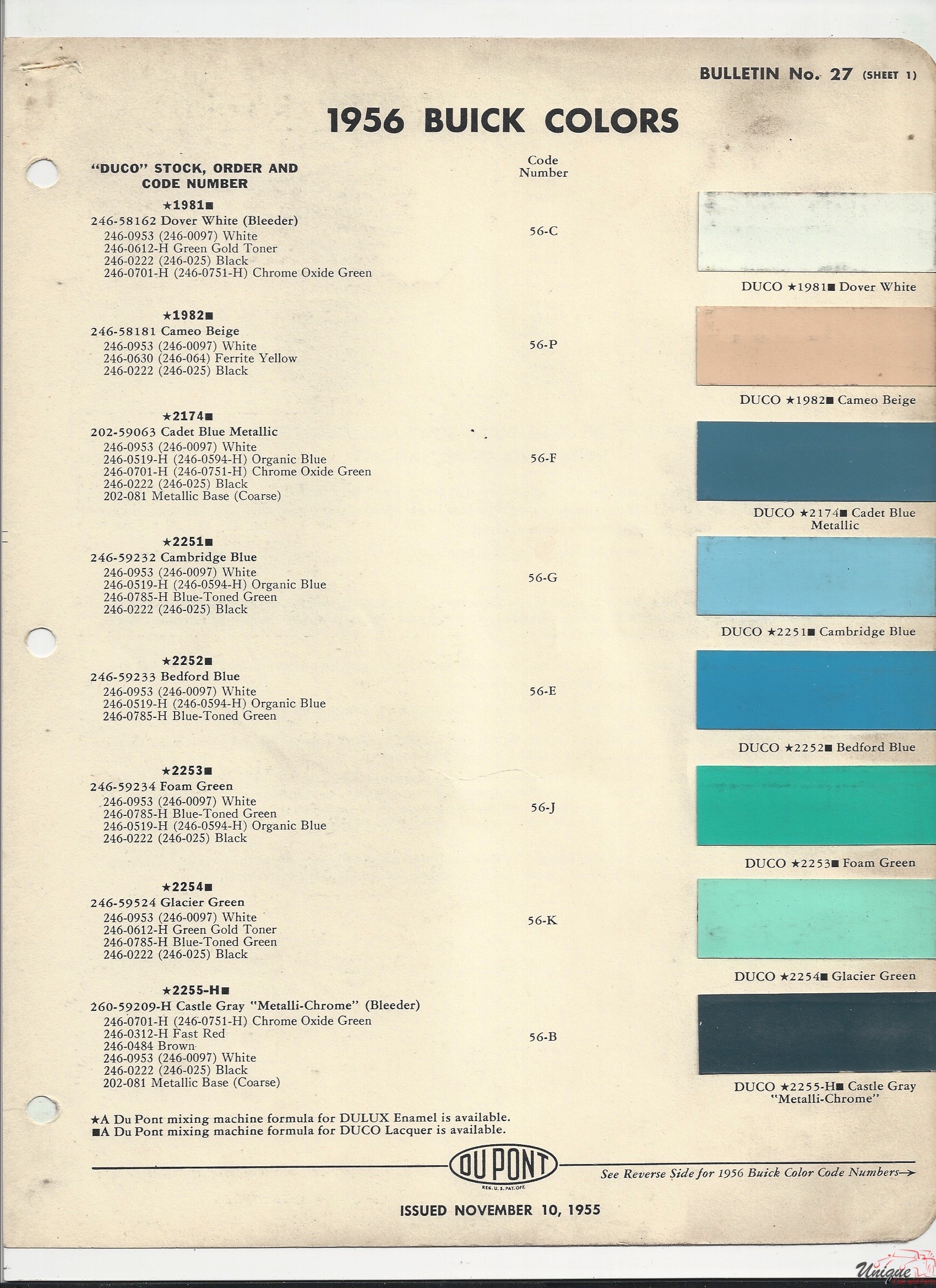 1956 Buick Paint Charts